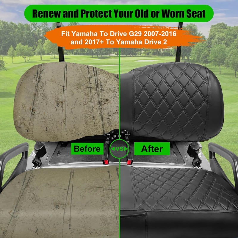 LEAPGOMAX Golf Cart Seat Covers Compatible with Yamaha Drive G29 2007-2016 and 2017+ Drive 2 Carts, Made Thick Premium Marine Leather Custom Diamond Stripe Soft Comfortable/Anti-Scratch/Anti-Fading - Image 2